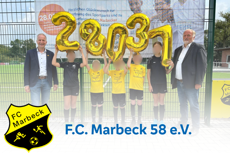 Grafik mit dem einem Foto und dem Logo des F.C. Marbeck 58 e.V.